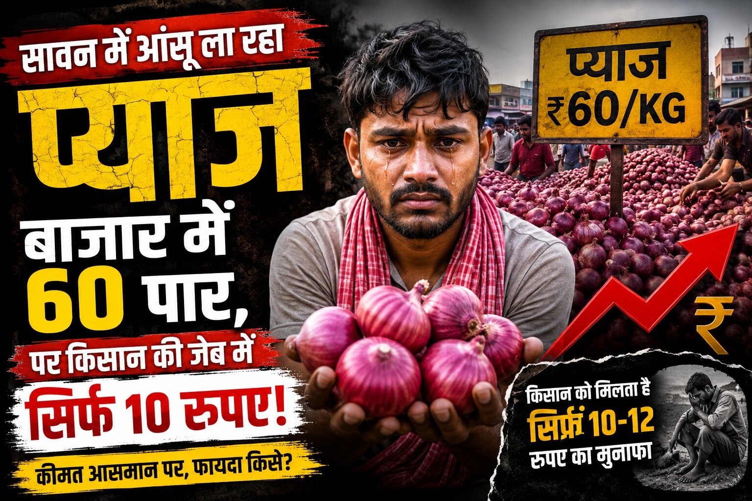 प्याज सावन में रुला रहा, बाजार में 60 पार, पर किसान की जेब में सिर्फ 10 रुपए