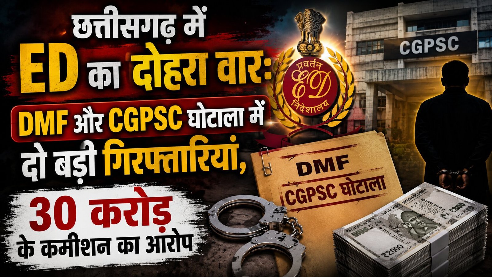 छत्तीसगढ़ में ED का दोहरा वार: DMF और CGPSC घोटाला में दो बड़ी गिरफ्तारियां, 30 करोड़ के कमीशन का आरोप